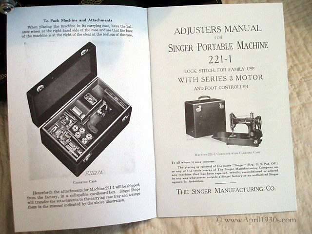 Manual, ADJUSTER'S for Singer Featherweight 221 (New) - Image 3