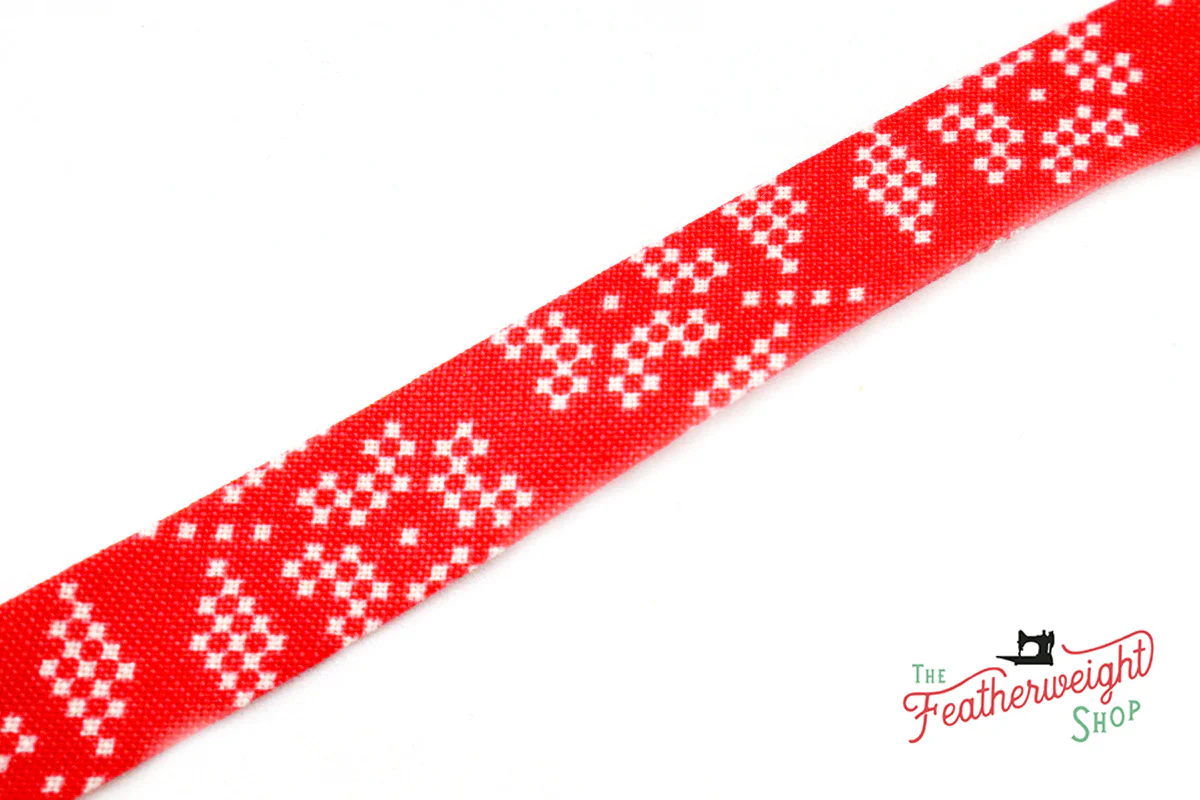 Bias Tape, 1/2" RED FLOWER by Lori Holt (by the yard) - Image 2