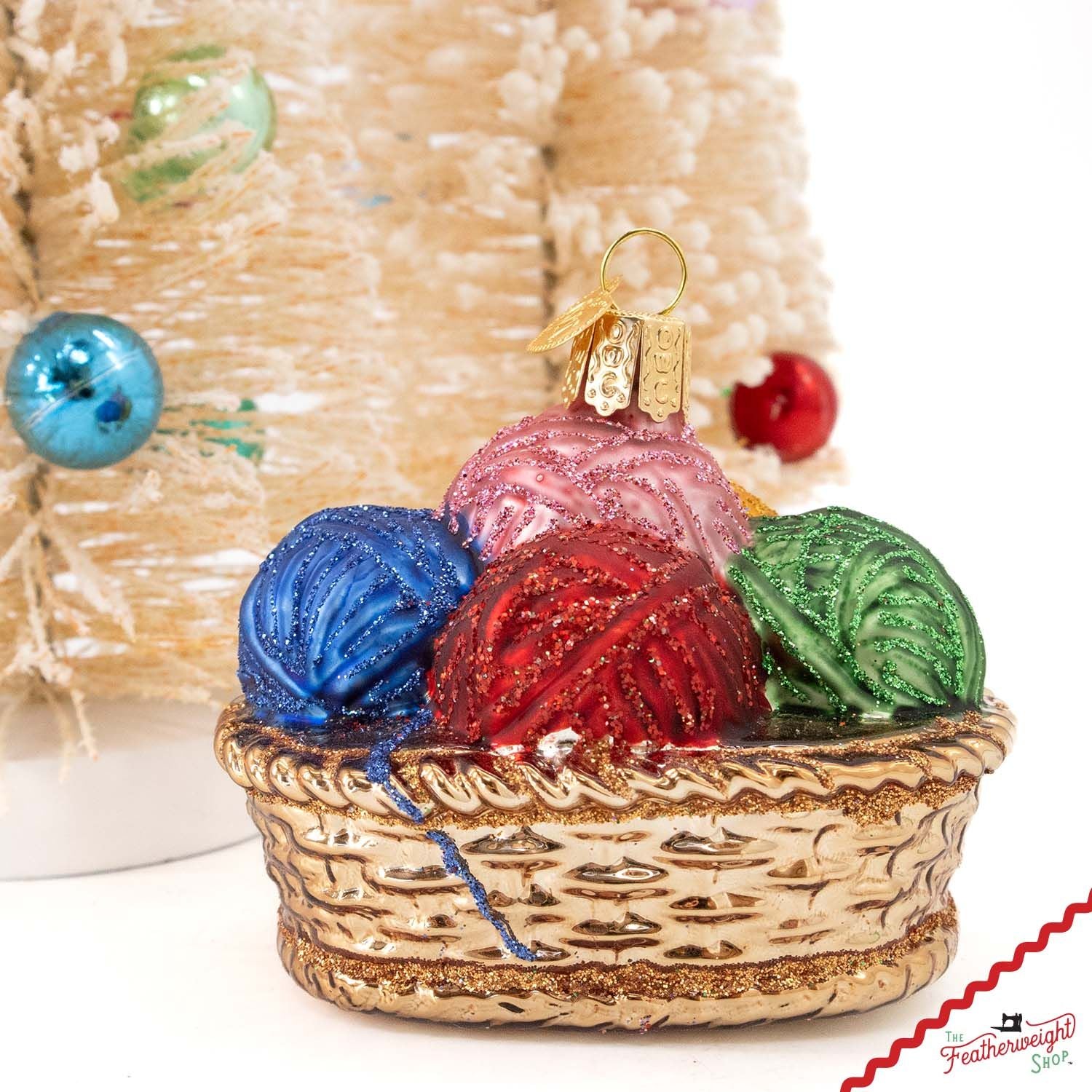 Christmas ORNAMENT, Yarn Basket - Hand Painted Blown Glass by Lori Holt - Image 2