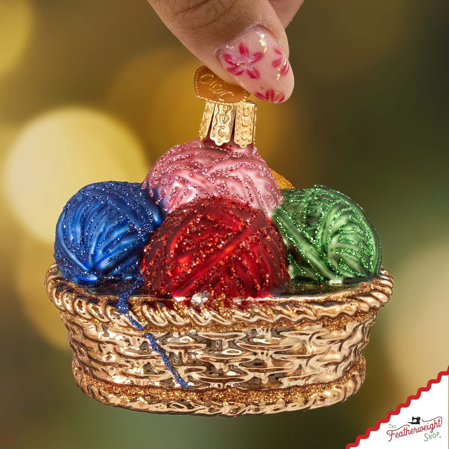 Christmas ORNAMENT, Yarn Basket - Hand Painted Blown Glass by Lori Holt - Image 4