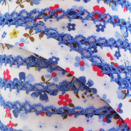 LACE BIAS TAPE, BLUE FLORAL Double Fold Crochet Edge (by the yard) - Image 2