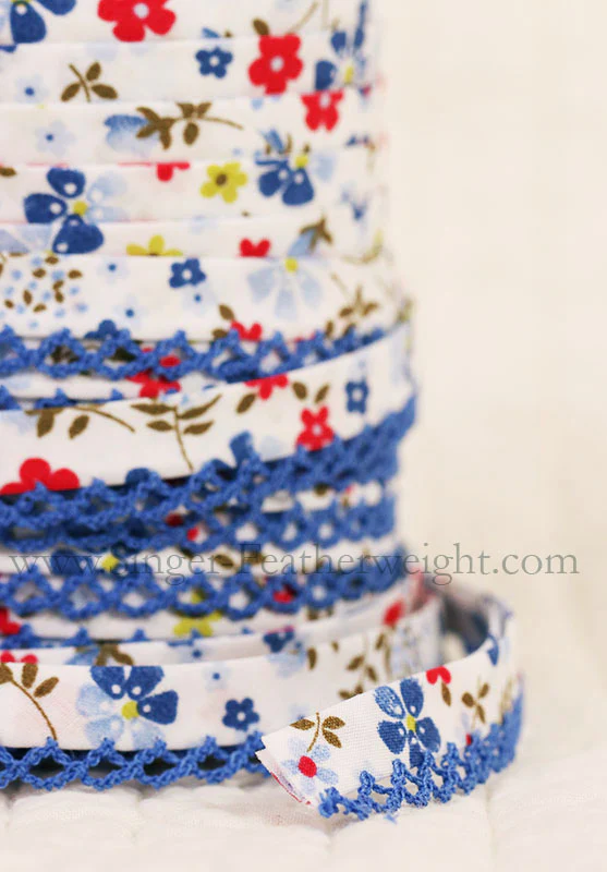 LACE BIAS TAPE, BLUE FLORAL Double Fold Crochet Edge (by the yard) - Image 3