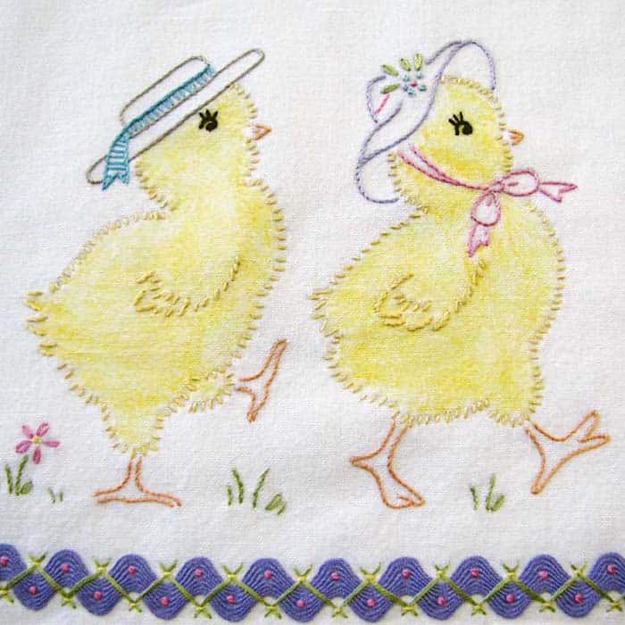 Embroidery Iron-On Transfers, Vintage-Styled Baby Chicks (CHICK TOWELS) - Image 2