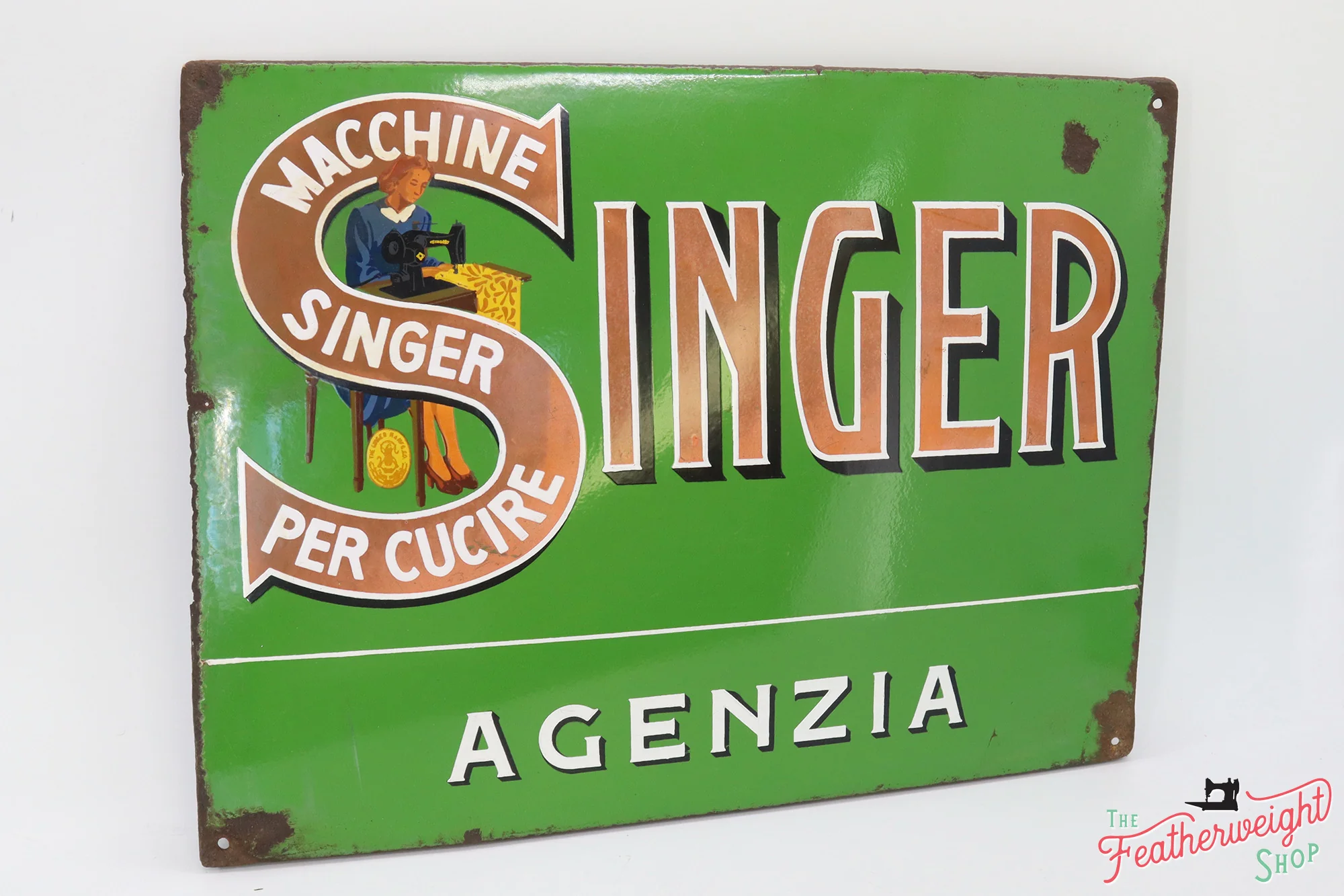 Enamel Singer Sign, Italian (Vintage Original) - RARE