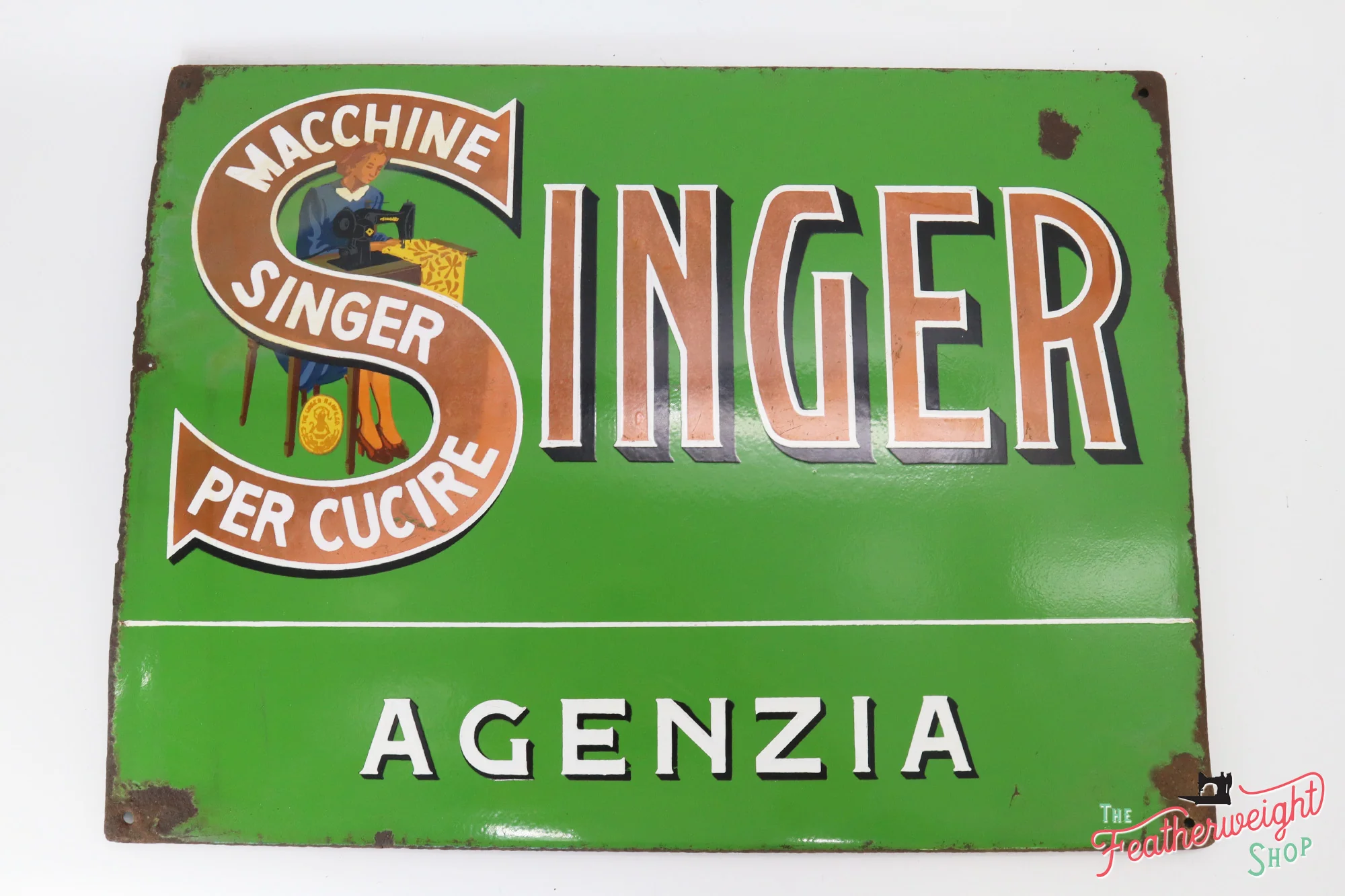 Enamel Singer Sign, Italian (Vintage Original) - RARE - Image 3