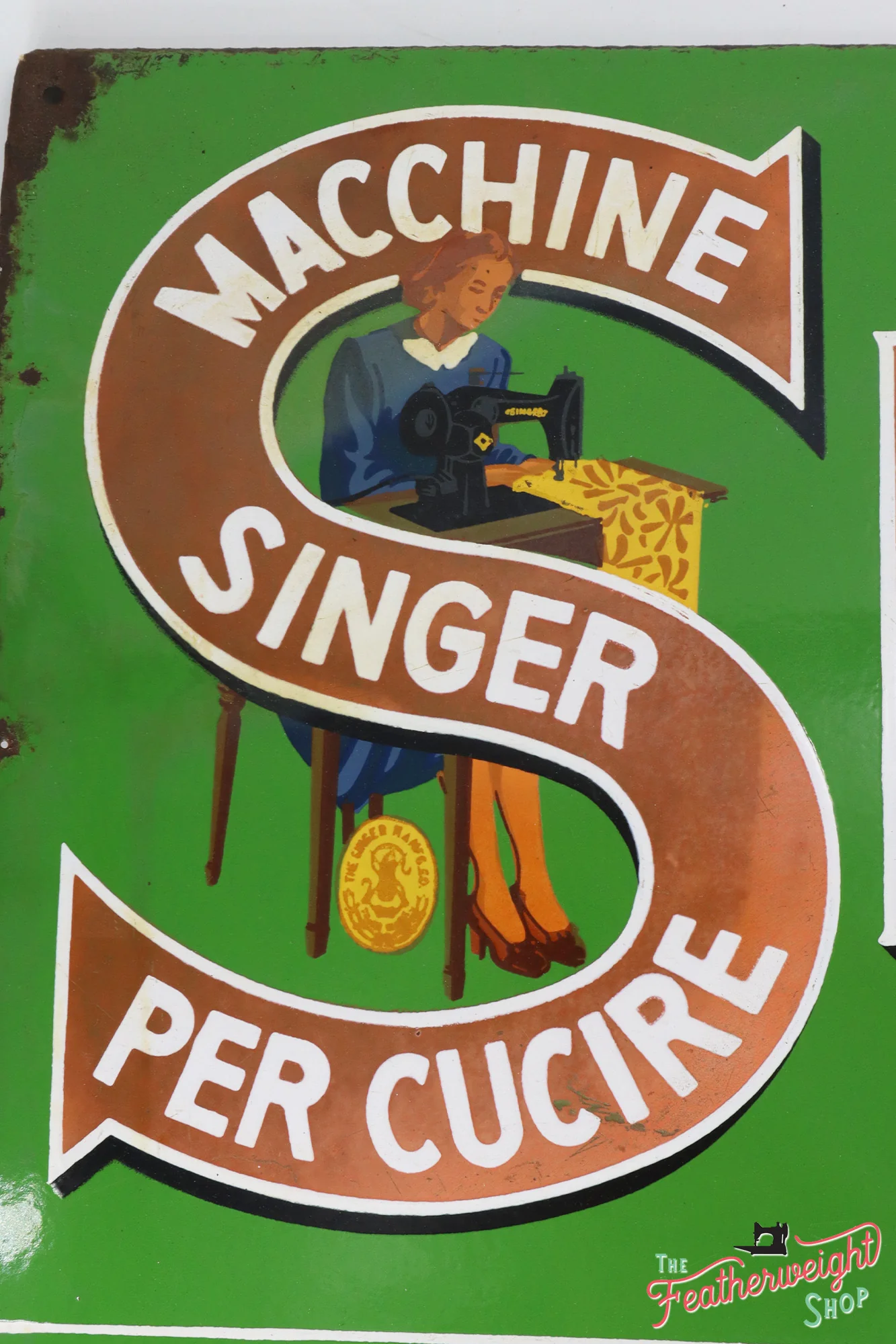 Enamel Singer Sign, Italian (Vintage Original) - RARE - Image 4
