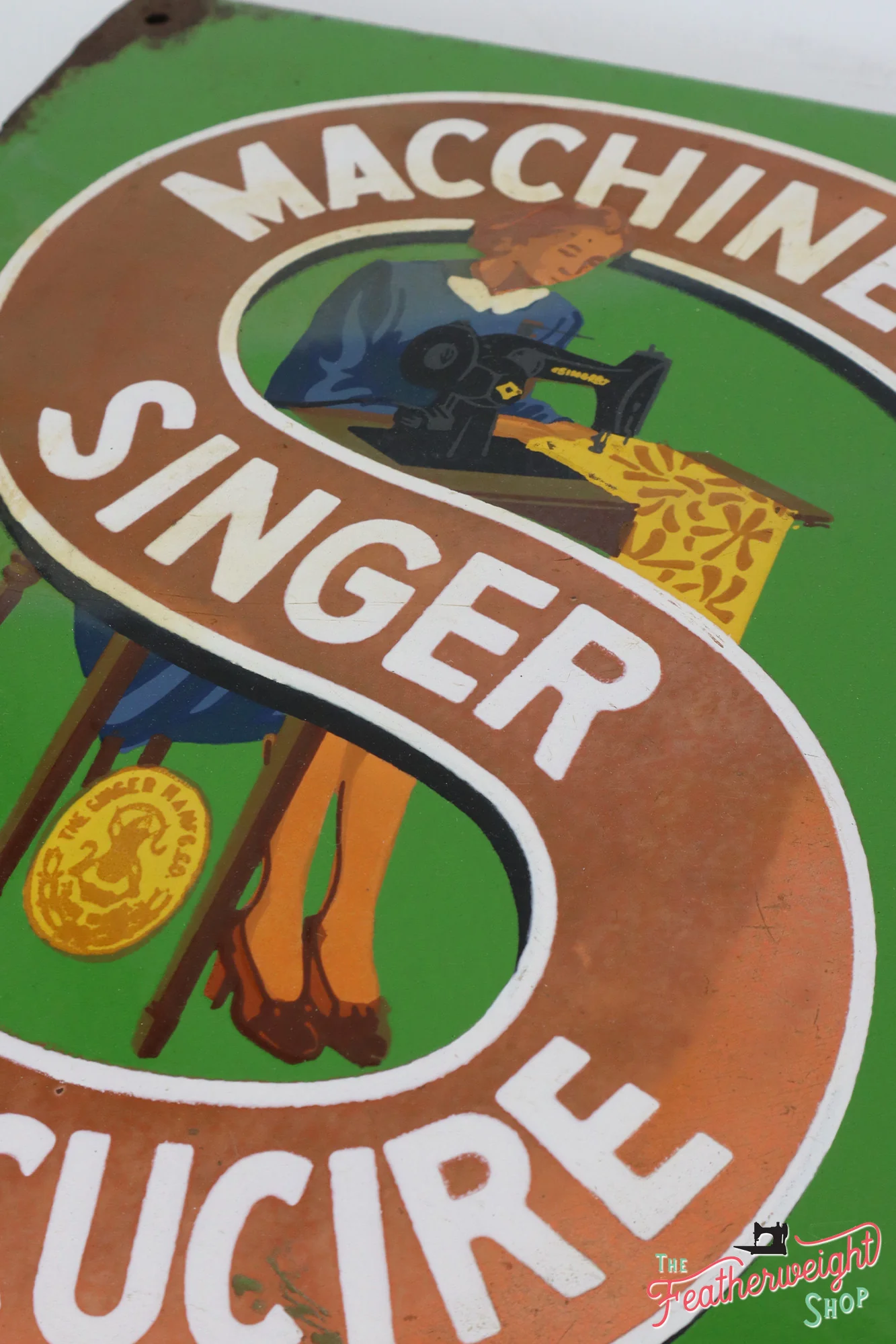 Enamel Singer Sign, Italian (Vintage Original) - RARE - Image 5