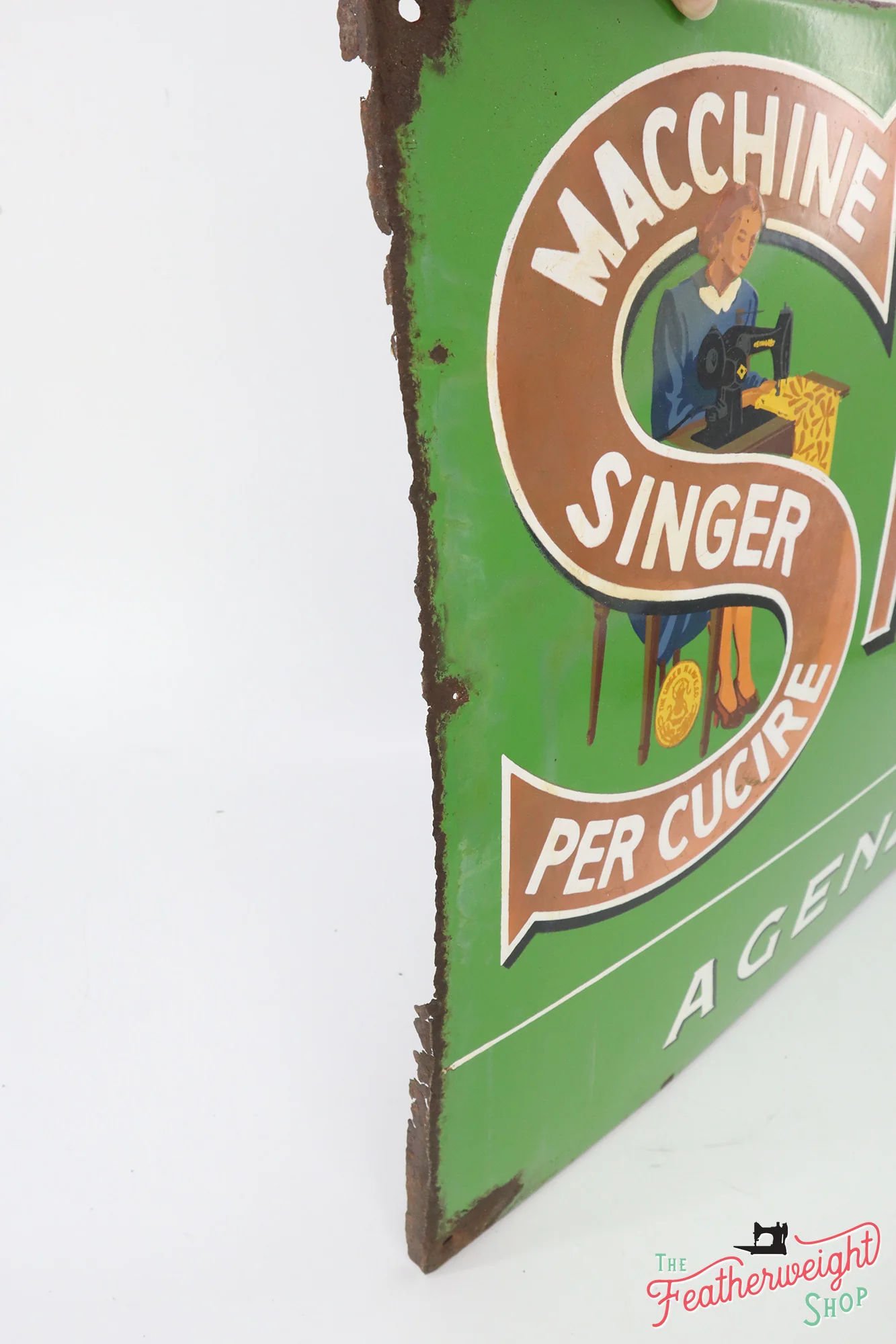 Enamel Singer Sign, Italian (Vintage Original) - RARE - Image 7