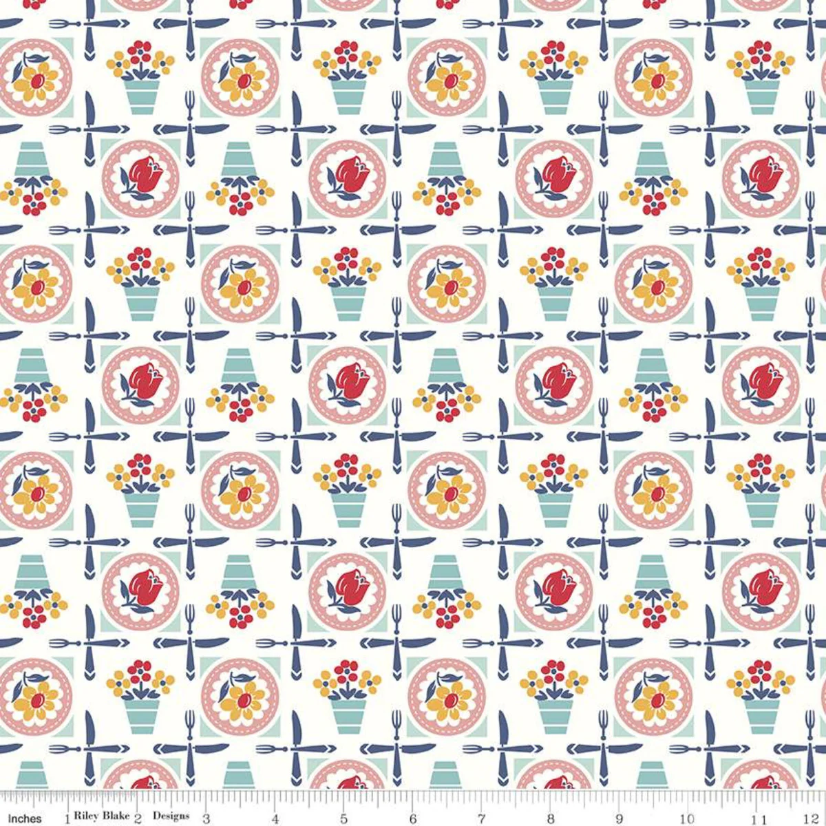 Fabric, Cook Book by Lori Holt LUNCHEON CORAL (by the yard)