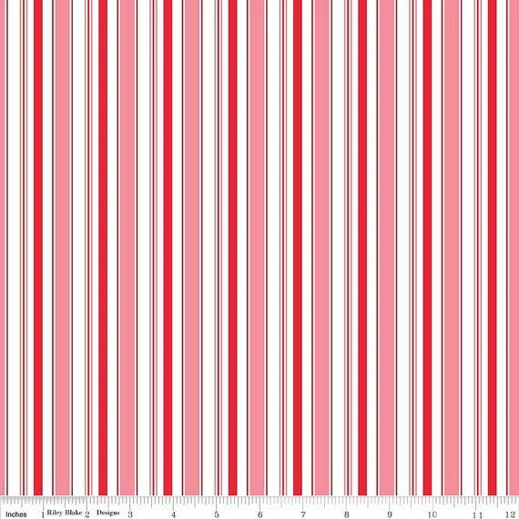 Fabric, Cozy Christmas STRIPE PINK by Lori Holt of Bee in My Bonnet