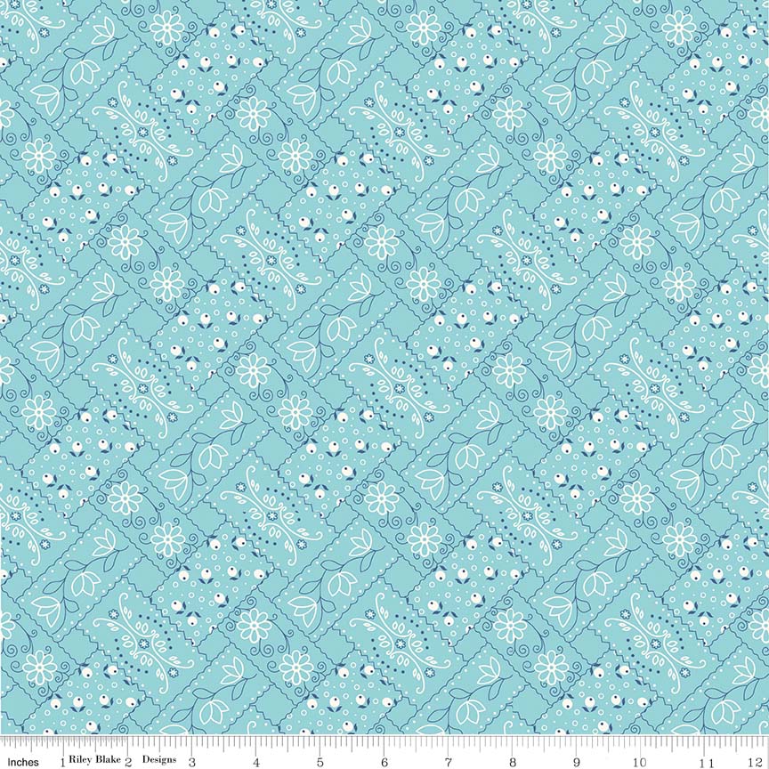 Fabric, Farm Girl Vintage by Lori Holt BANDANA AQUA (by the yard)