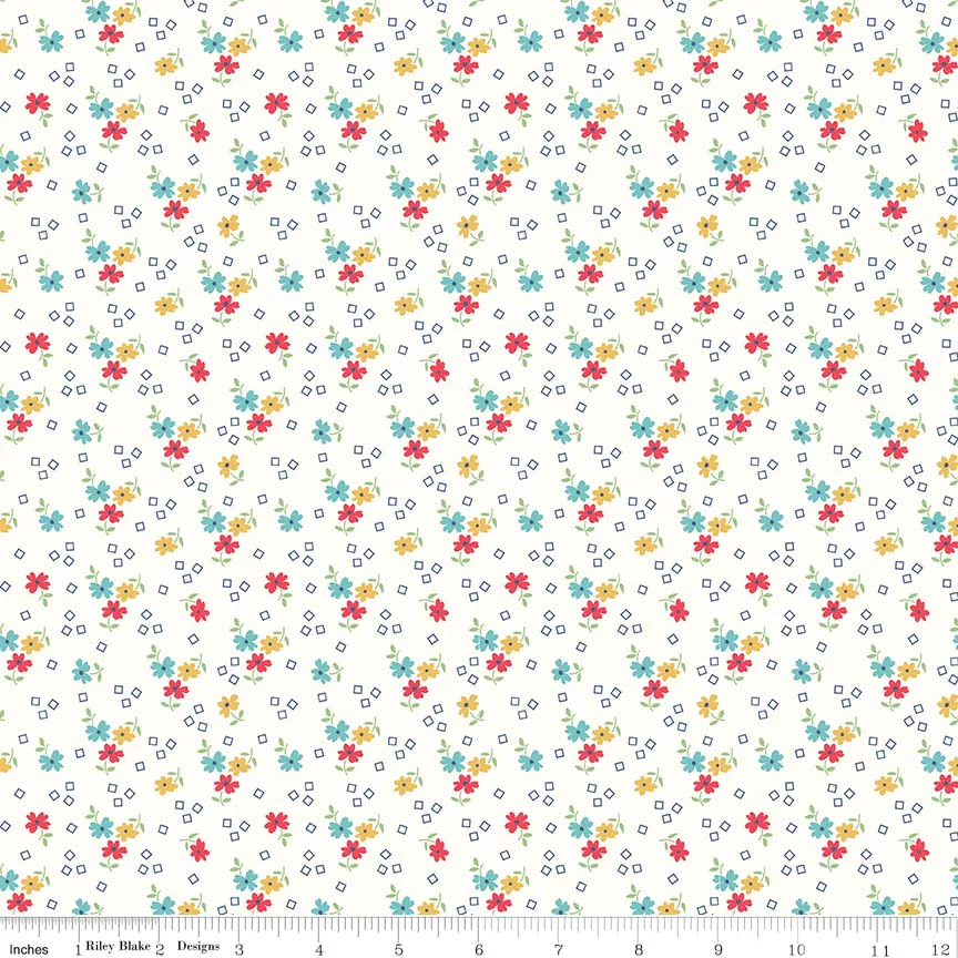 Fabric, Farm Girl Vintage by Lori Holt CLOUD FLOWER (by the yard)