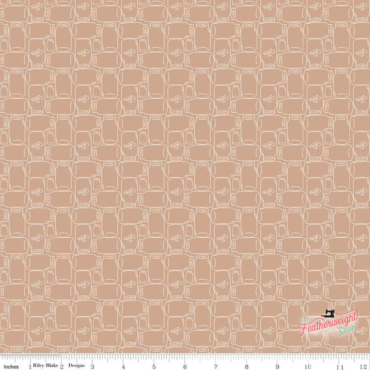 Fabric, Farm Girl Vintage Companion Prints by Lori Holt - CANNING JARS NUTMEG (by the yard)