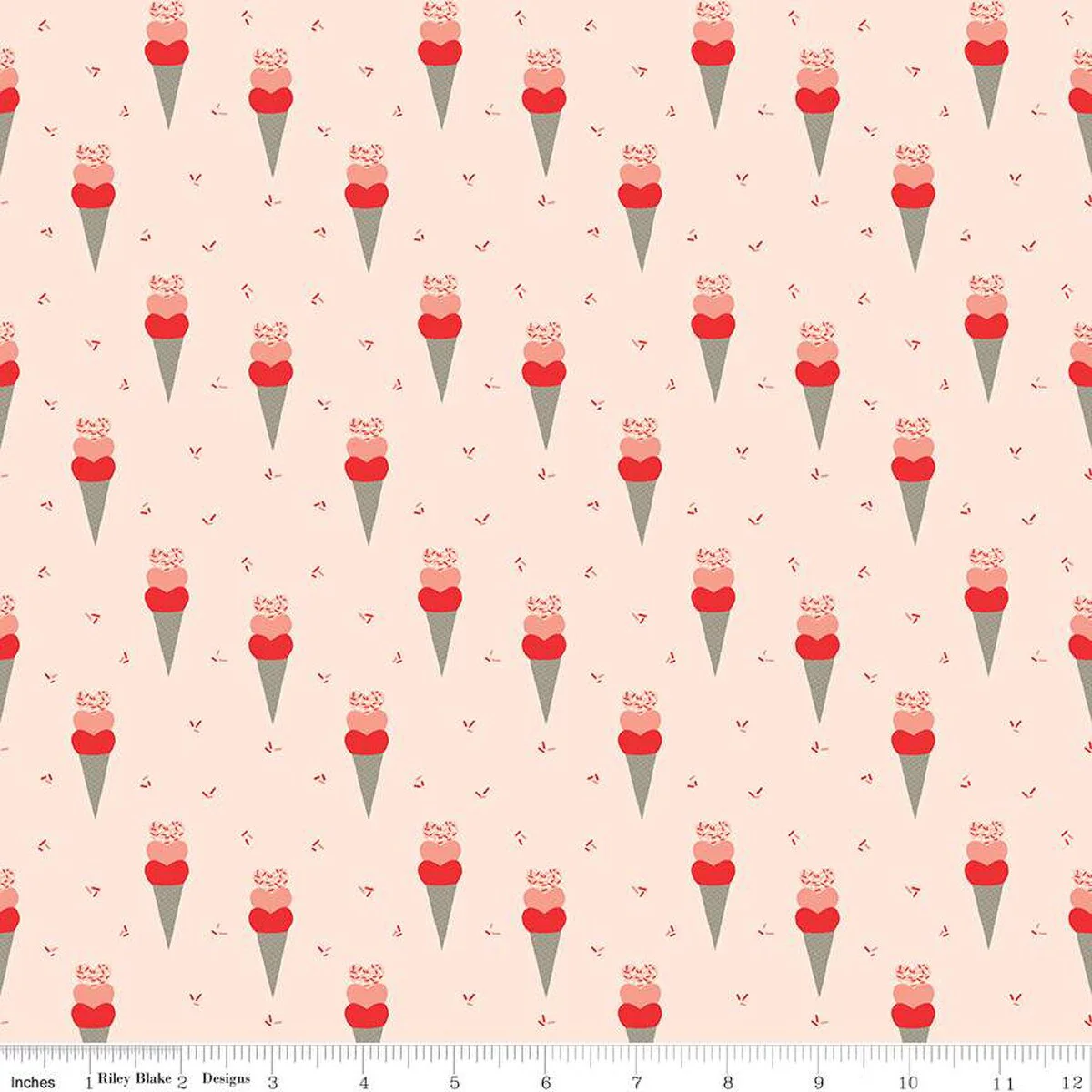 Fabric, Heart Ice Cream Cones by Sandy Gervais - BALLERINA Pink (by the yard)