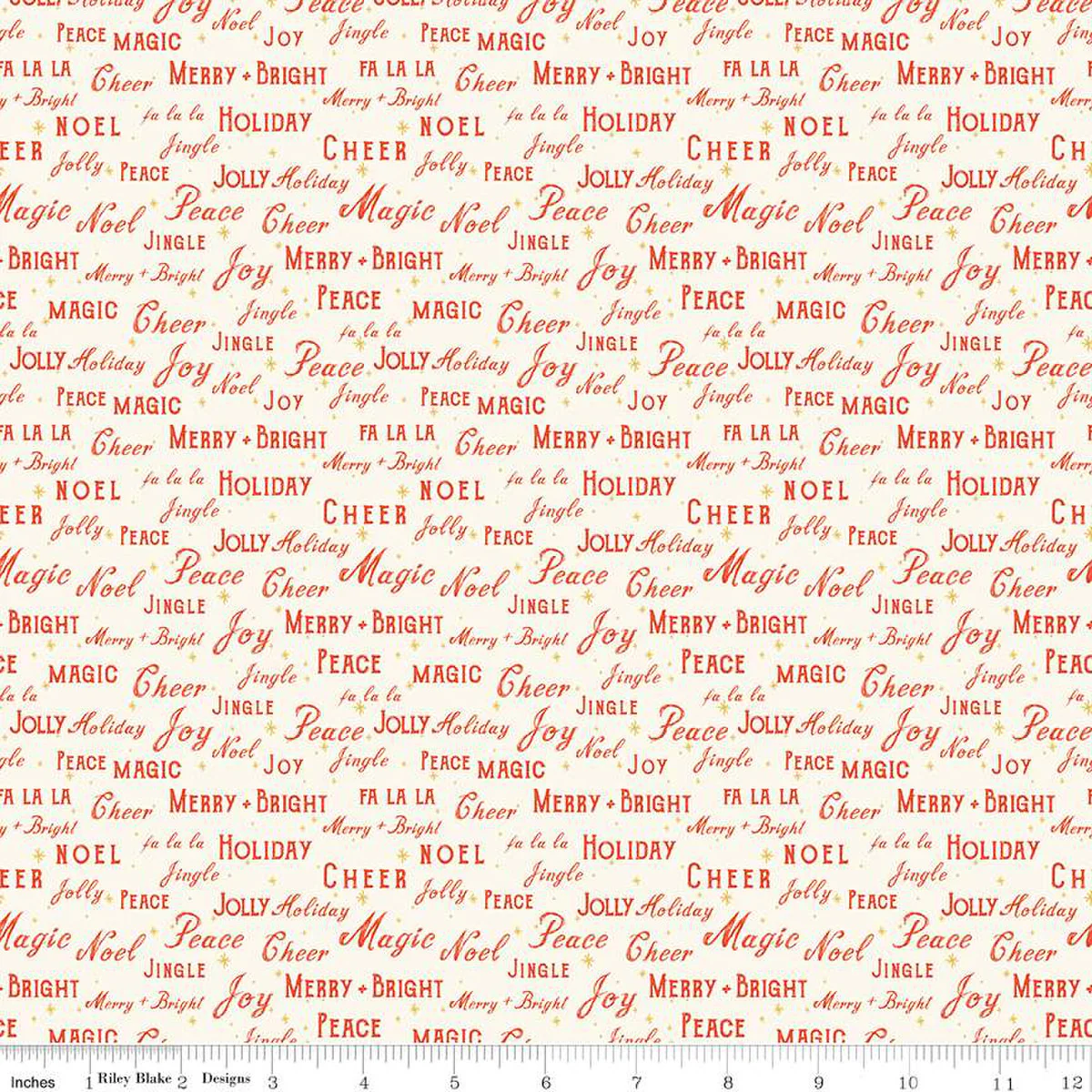Fabric, Holiday Cheer TEXT CREAM (by the yard)