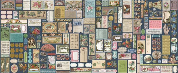 Fabric, Junk Journal COLLAGE Midnight by Cathe Holden (by the yard)