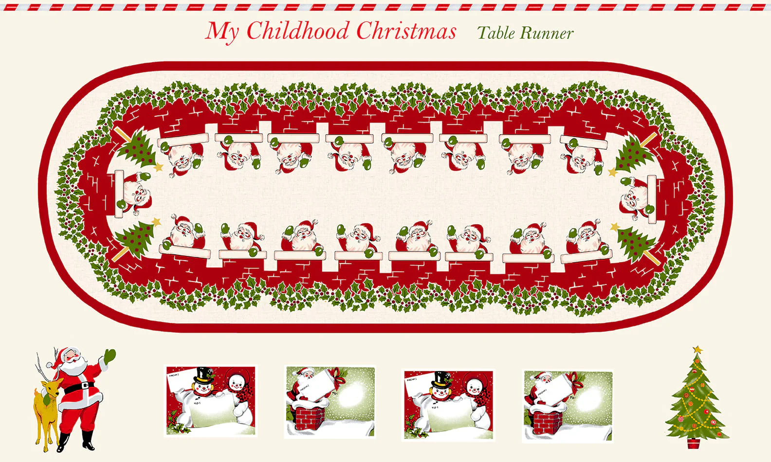 Fabric, My Childhood Christmas by Buttermilk Basin - Santa Claus Table Runner PANEL