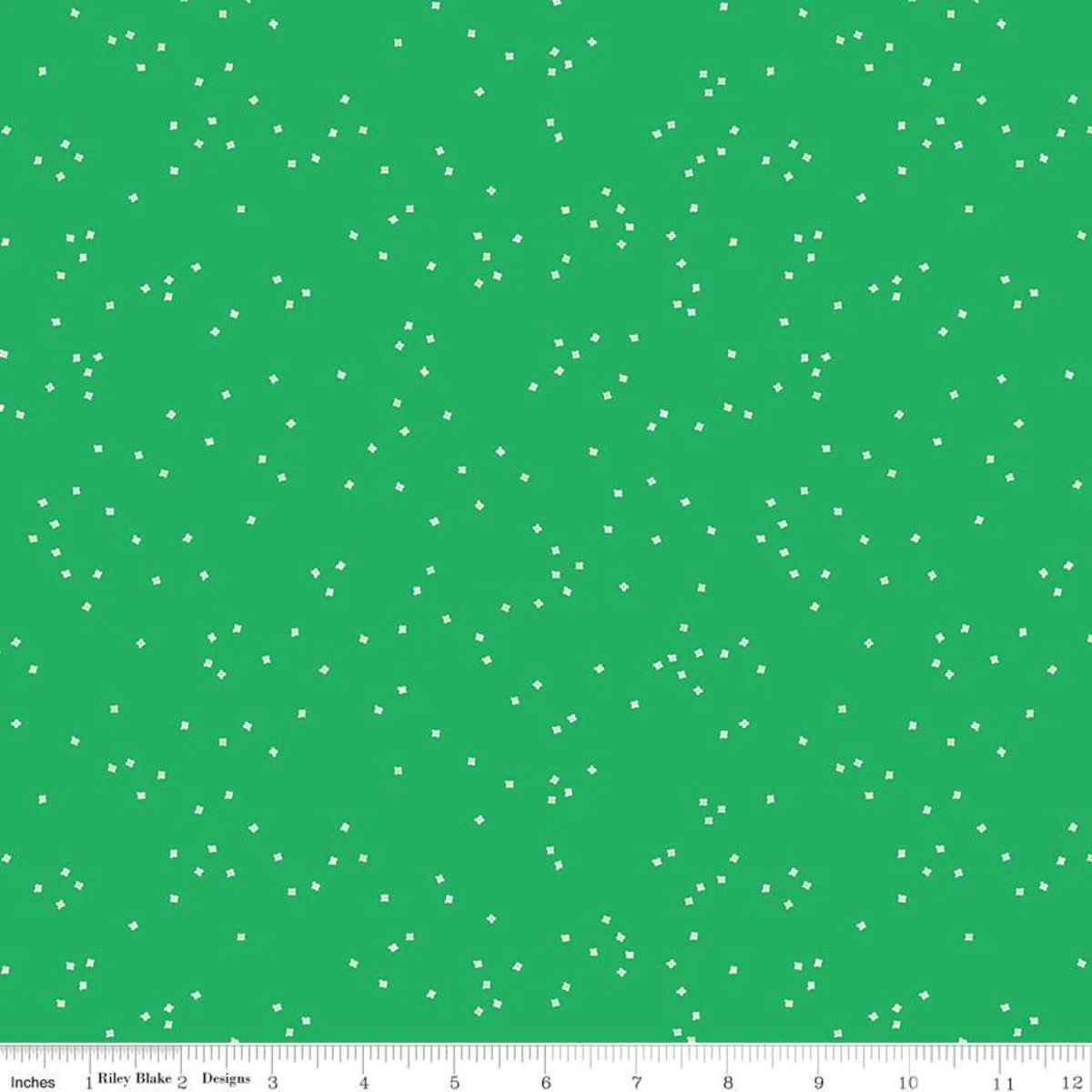 Fabric, White BLOSSOM on Emerald Green (by the yard)