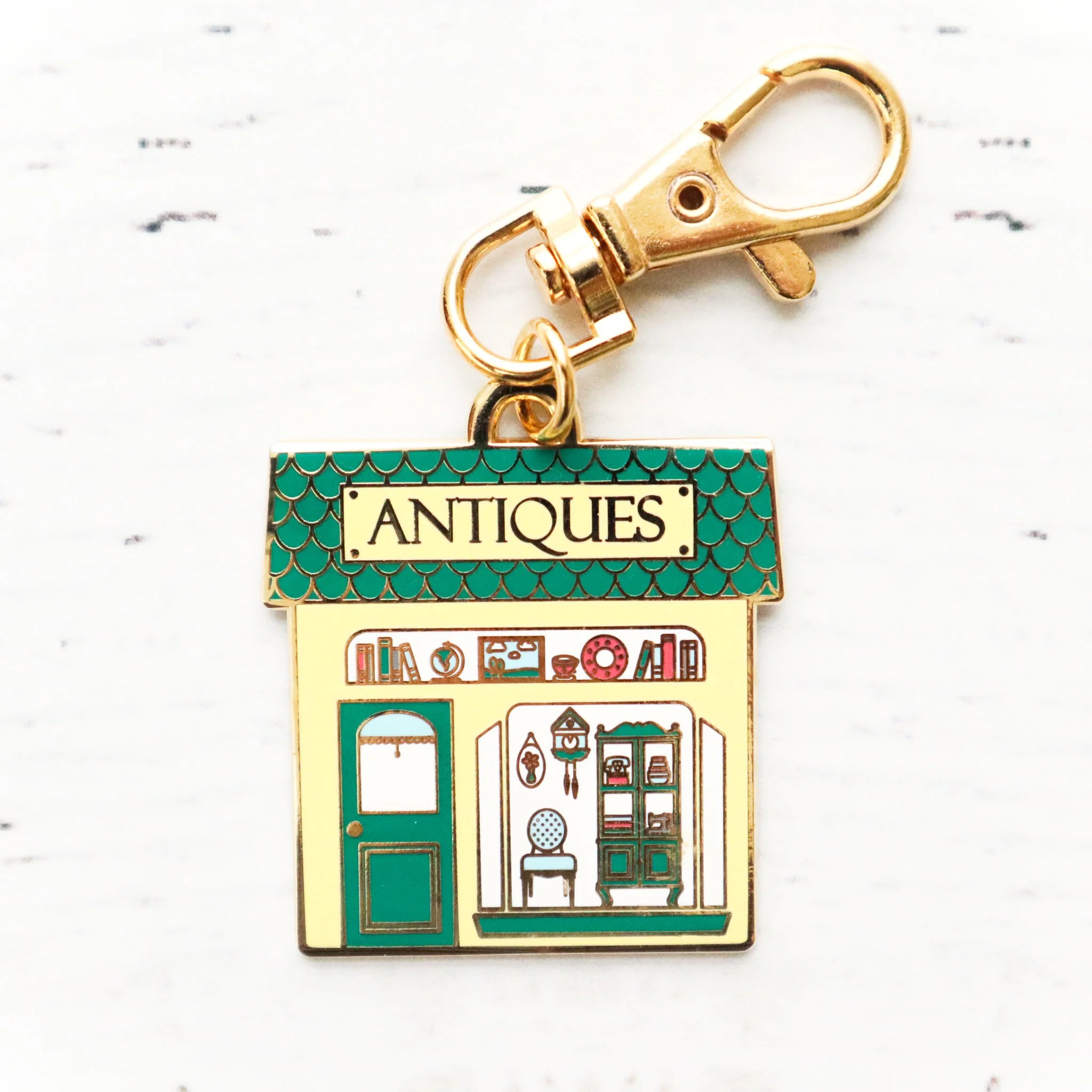 Keyring & Keychain Enamel Charm, ANTIQUE SHOP by Flamingo Toes