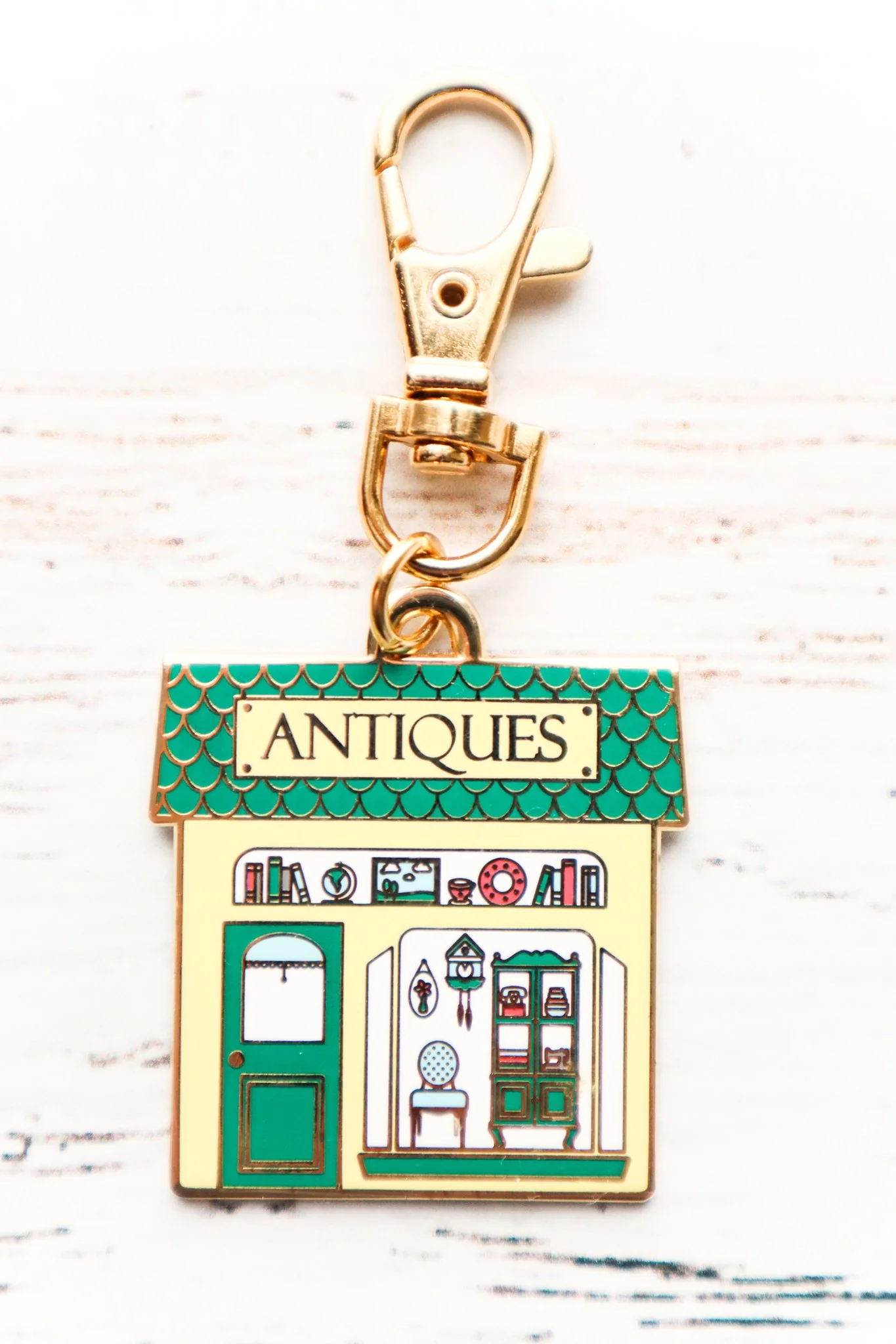 Keyring & Keychain Enamel Charm, ANTIQUE SHOP by Flamingo Toes - Image 2