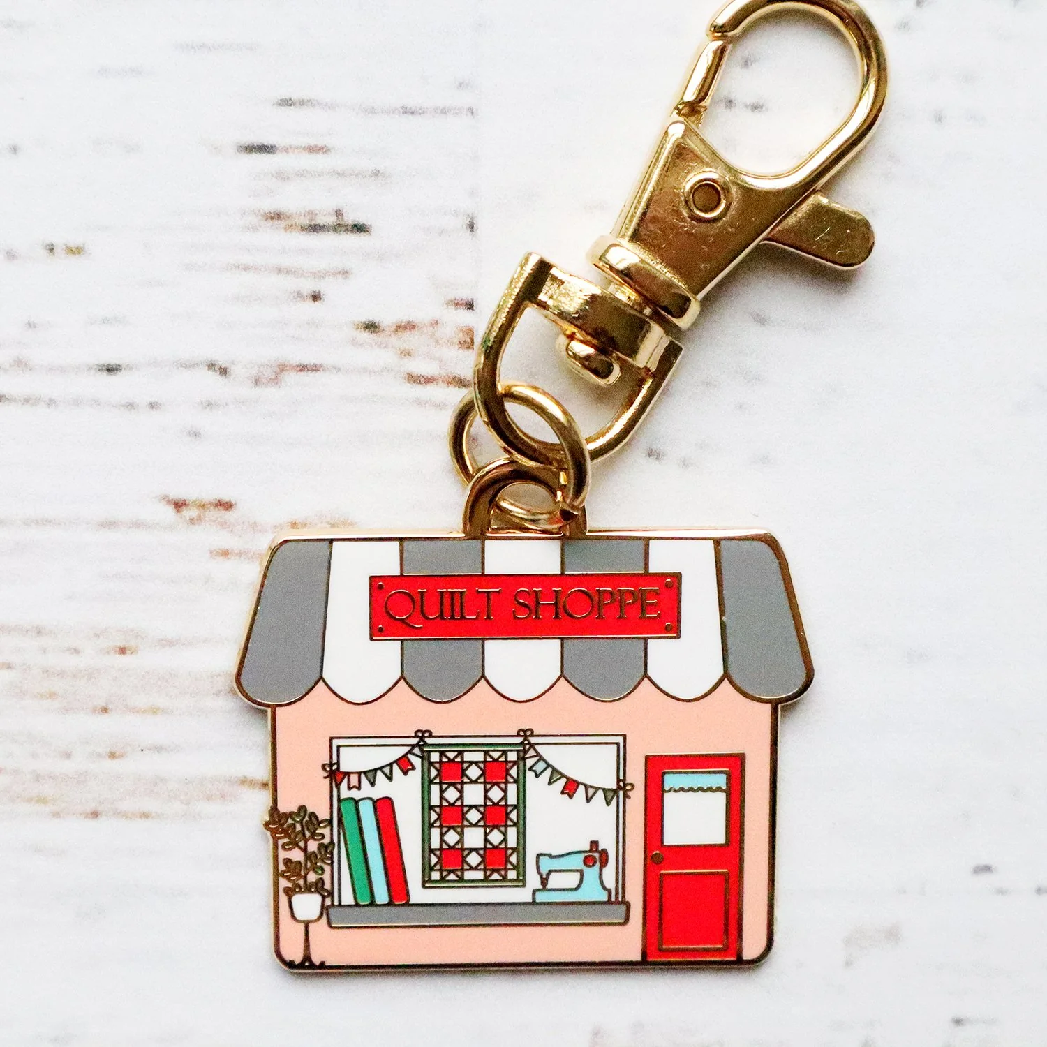 Keyring & Keychain Enamel Charm, QUILT SHOPPE by Flamingo Toes