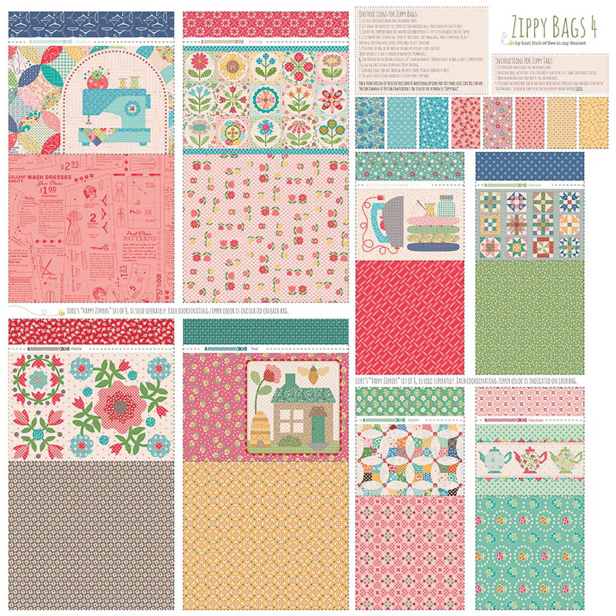 KIT, HOME DECOR Zippy Bags 4 Panel & Happy Zippers #3 by Lori Holt