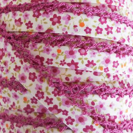 LACE BIAS TAPE, Purple Violet Fuschia Floral Double Fold (by the yard) - Image 2
