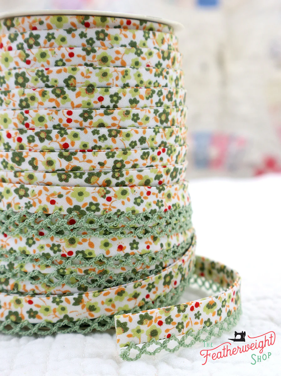 LACE BIAS TAPE, Woodland Moss Light Green Double Fold (by the yard) - Image 2