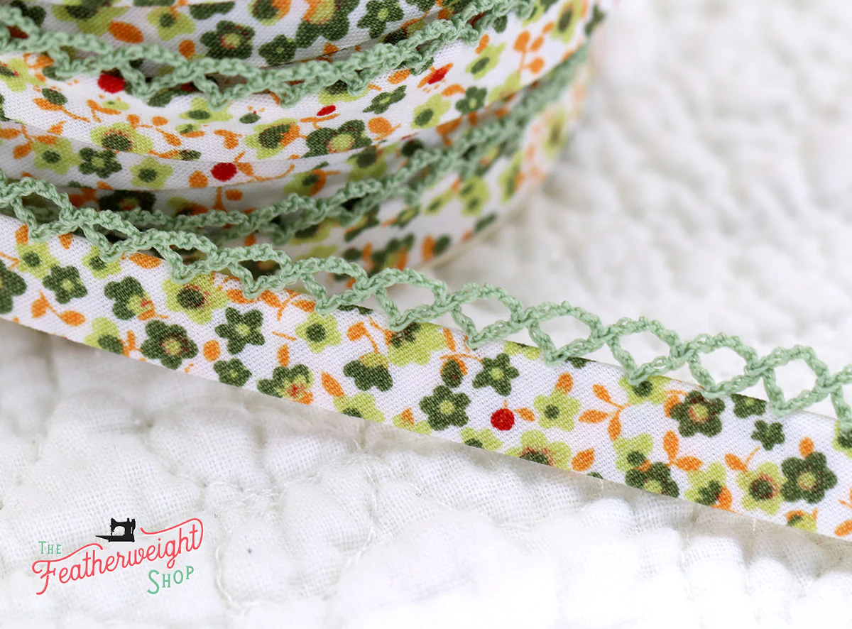 LACE BIAS TAPE, Woodland Moss Light Green Double Fold (by the yard) - Image 3