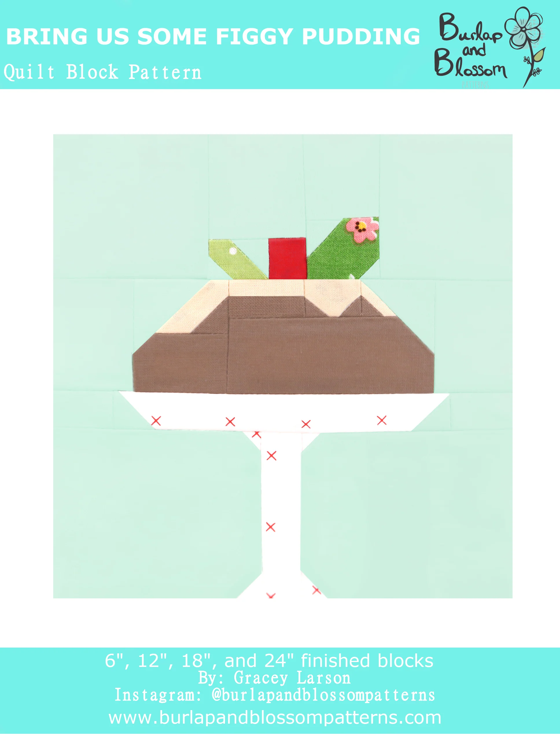 Pattern, Bring Us Some Figgy Pudding Quilt Block by Burlap and Blossom (digital download)
