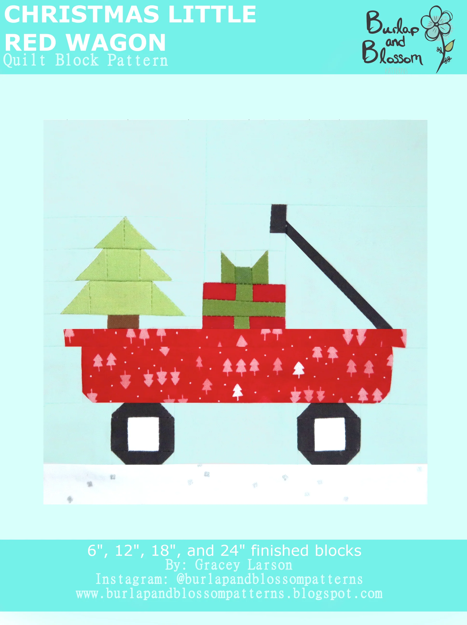 Pattern, Christmas Little Red Wagon Quilt Block by Burlap and Blossom (digital download)
