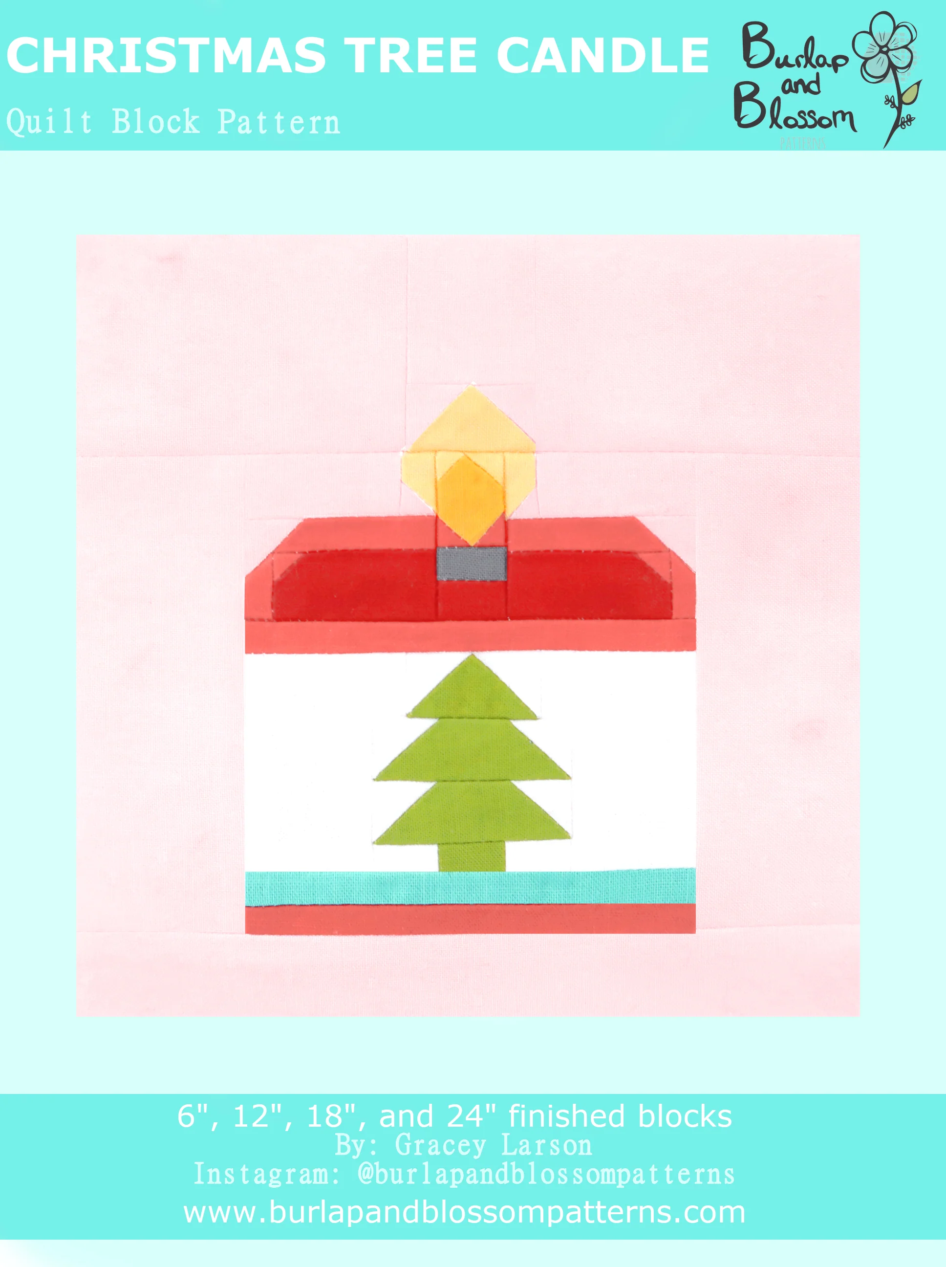 Pattern, Christmas Tree Candle Quilt Block by Burlap and Blossom (digital download)