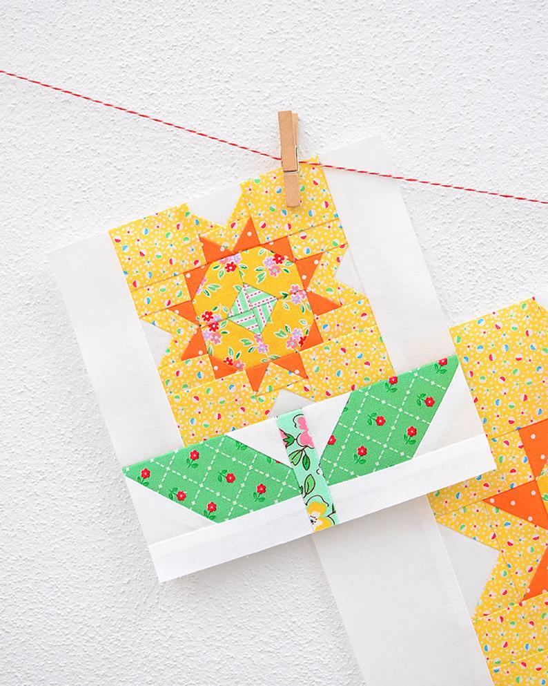 Pattern, Daffodil Flower Quilt Block by Ellis & Higgs (digital download) - Image 2