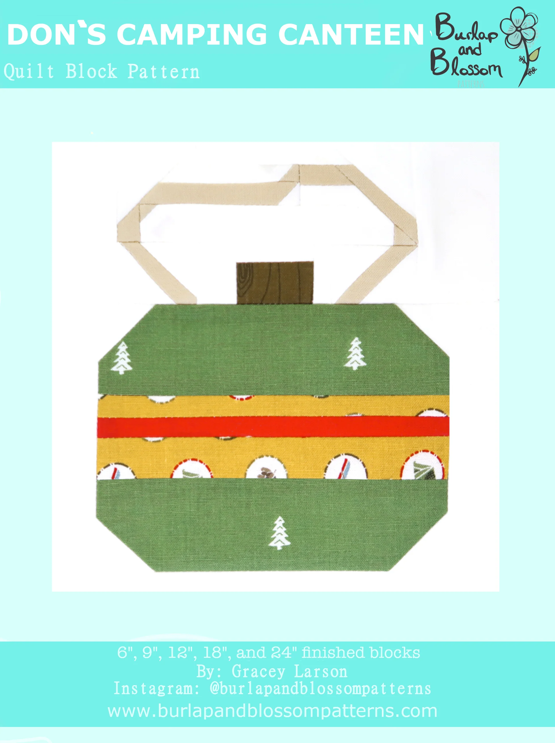Pattern, Don's Camping Canteen Quilt Block by Burlap and Blossom (digital download)
