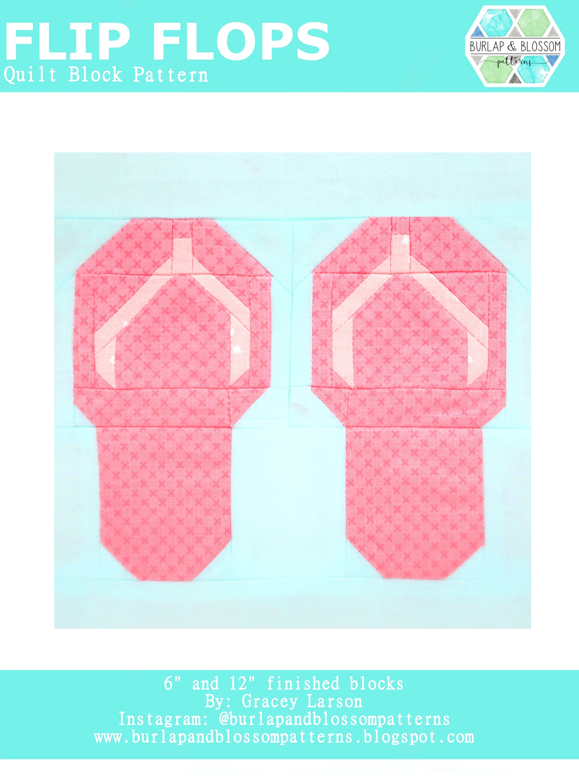 Pattern, Flip Flops Quilt Block by Burlap and Blossom (digital download)