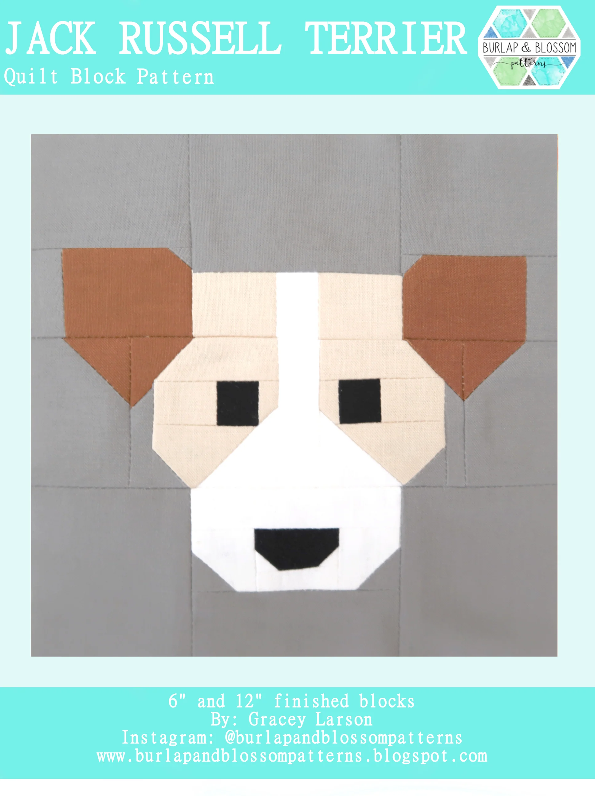 Pattern, Jack Russell Terrier Dog Quilt Block by Burlap and Blossom (digital download)