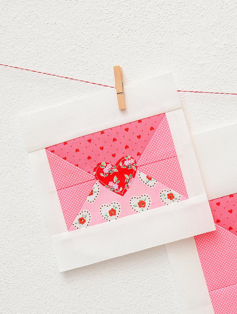 Pattern, Love Note Valentine Quilt Block by Ellis & Higgs (digital download) - Image 2