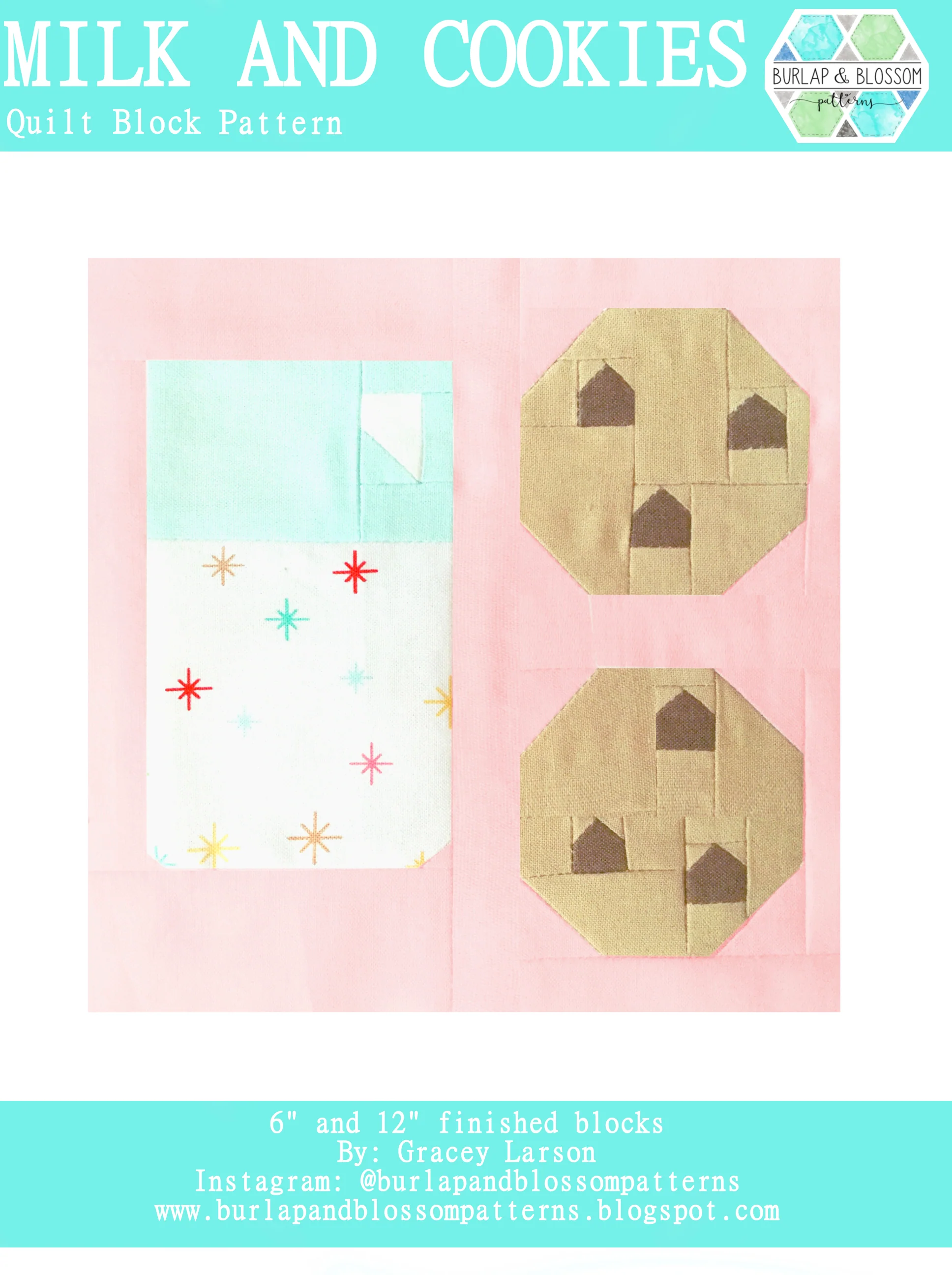 Pattern, Milk and Cookies Quilt Block by Burlap and Blossom (digital download)