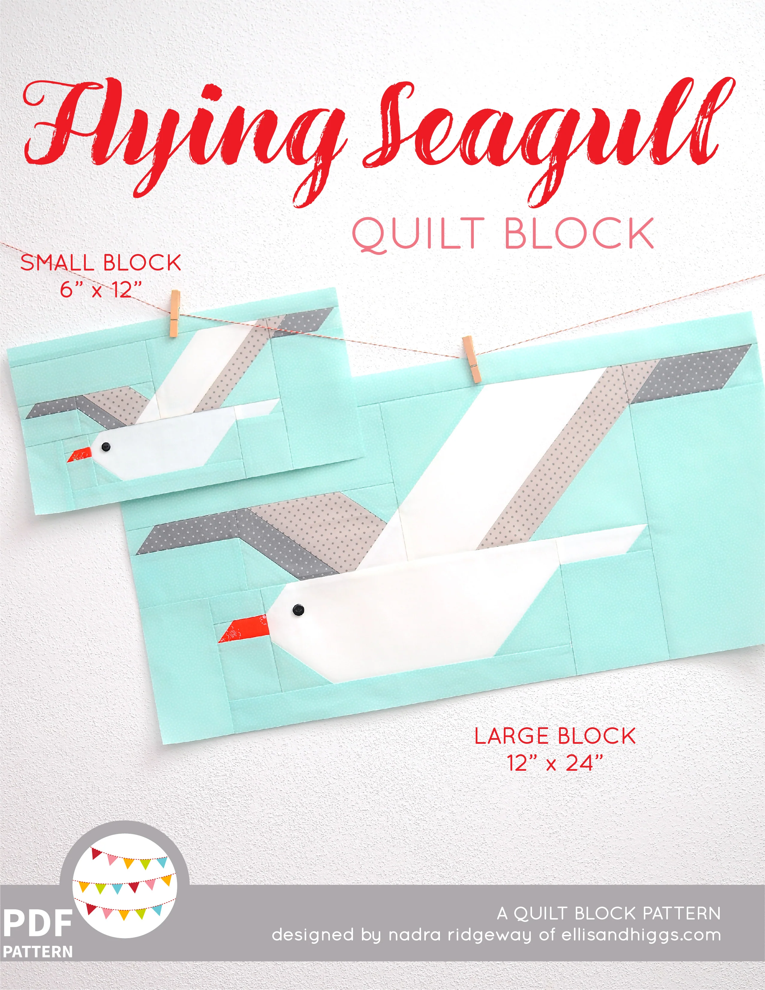 Pattern, Nautical Flying Seagull Quilt Block by Ellis & Higgs (digital download) - Image 2