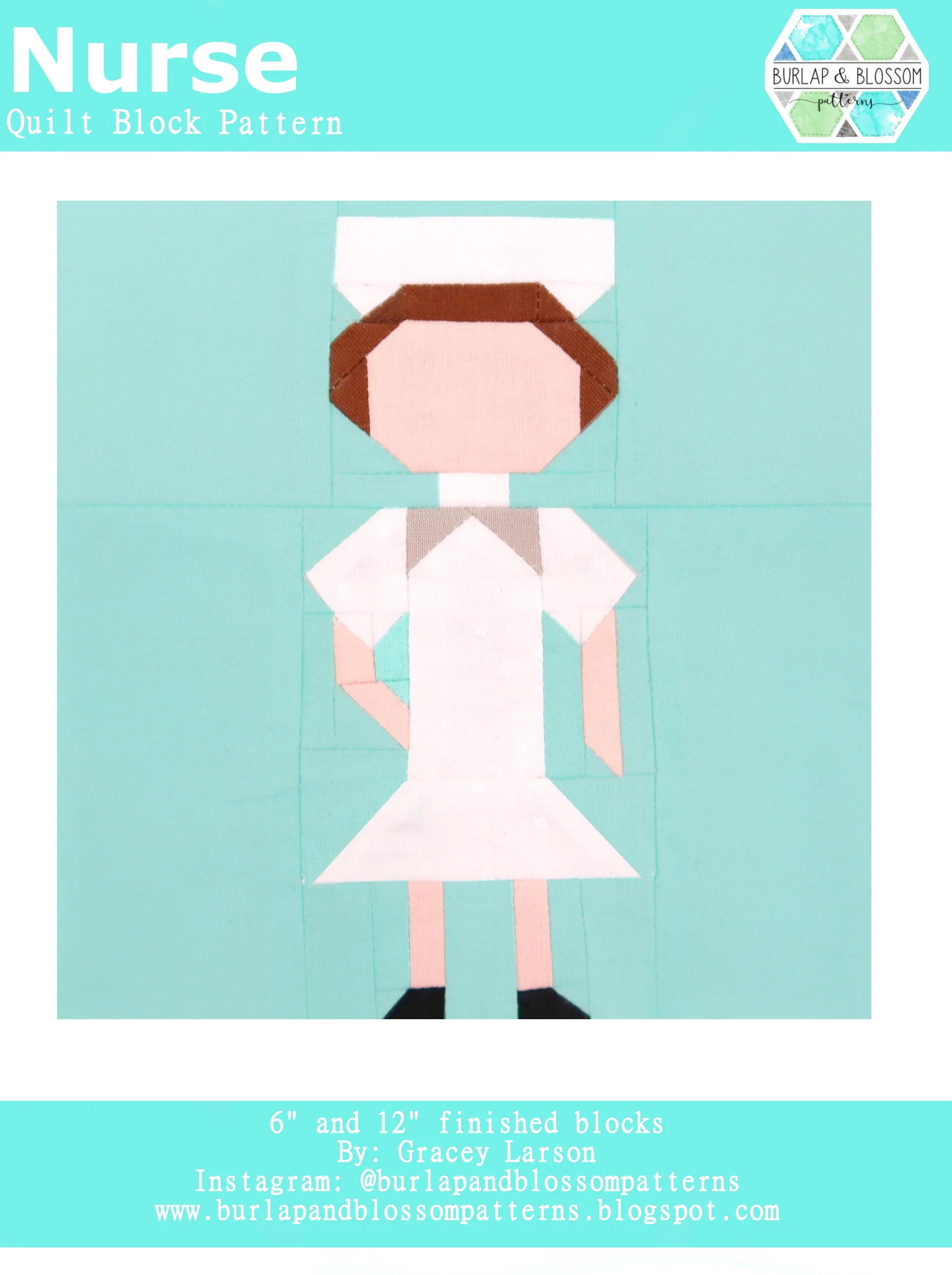 Pattern, Nurse Quilt Block by Burlap and Blossom (digital download)
