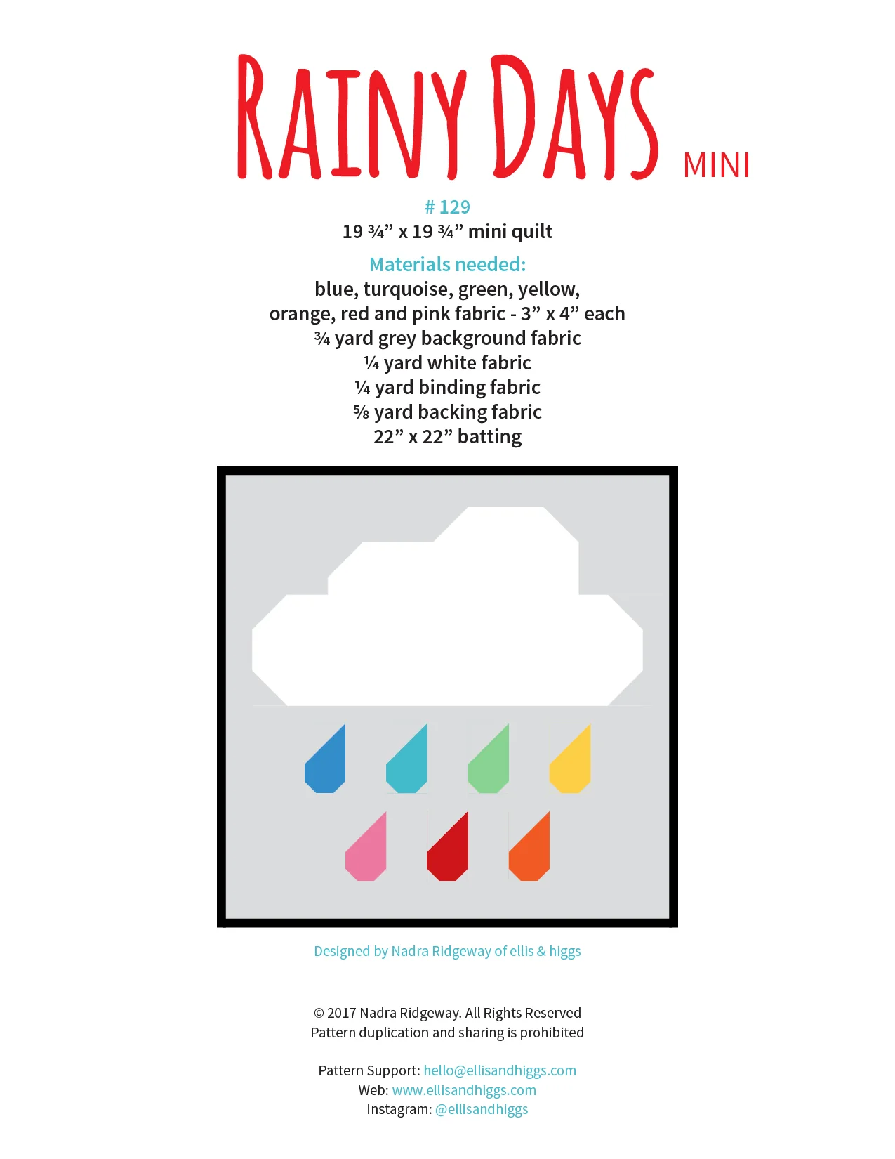 Pattern, Rainy Days MINI Quilt by Ellis & Higgs (digital download) - Image 2