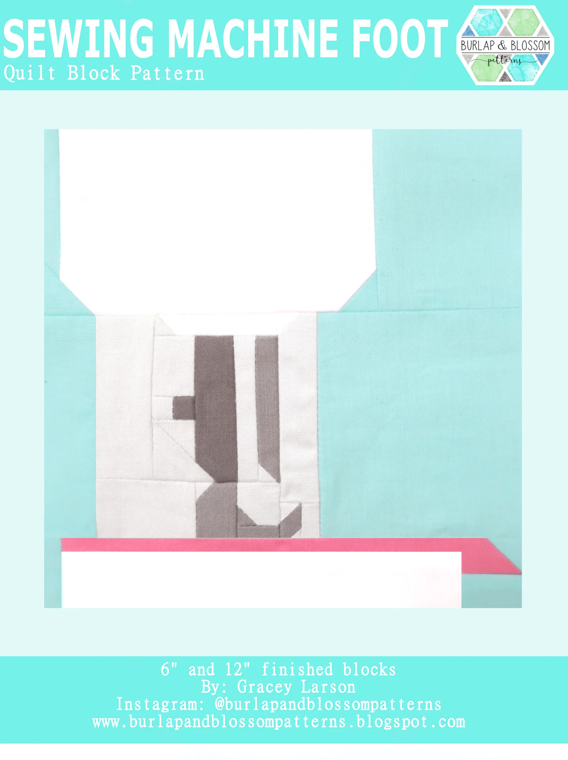 Pattern, Sewing Machine Foot Quilt Block by Burlap and Blossom (digital download)