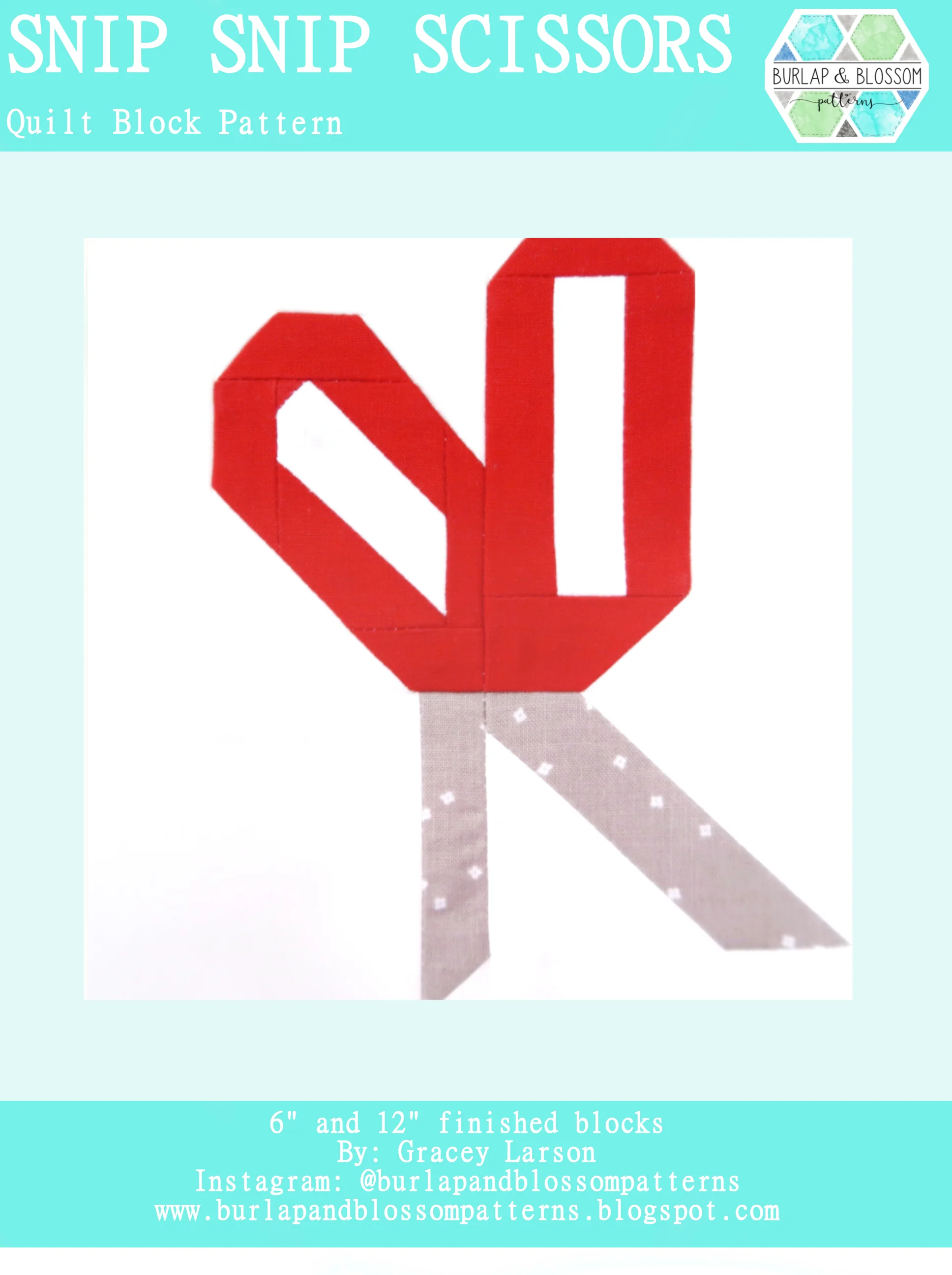 Pattern, Snip Snip Scissors Block by Burlap and Blossom (digital download)