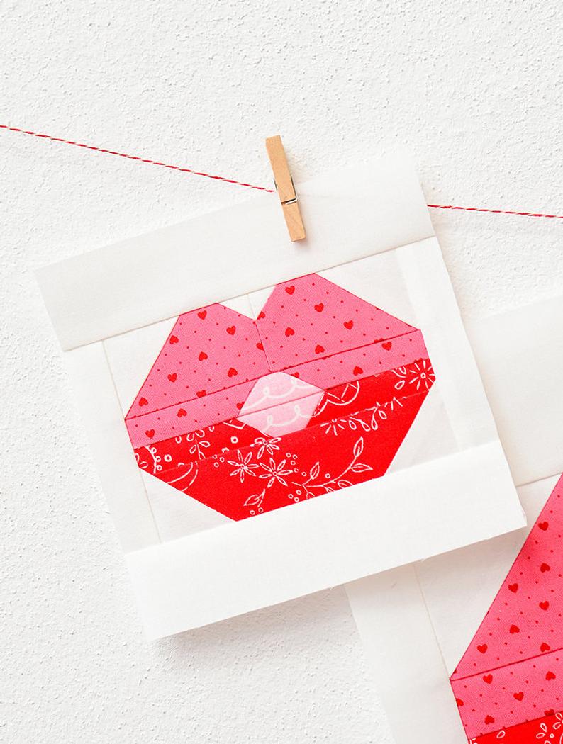 Pattern, Sweet Kiss Valentine Quilt Block by Ellis & Higgs (digital download) - Image 2