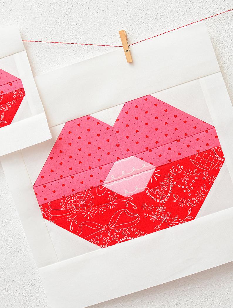 Pattern, Sweet Kiss Valentine Quilt Block by Ellis & Higgs (digital download) - Image 3