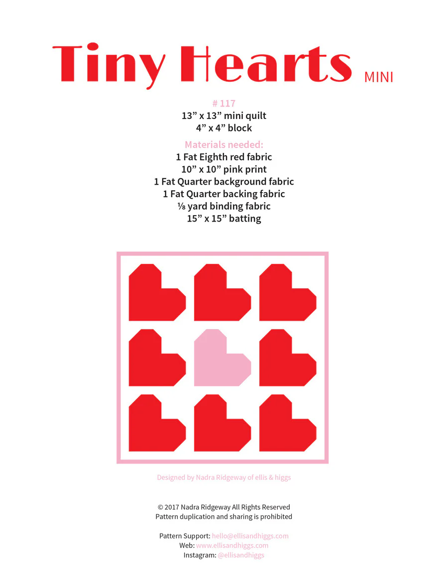 Pattern, Tiny Hearts MINI Quilt by Ellis & Higgs (digital download) - Image 2