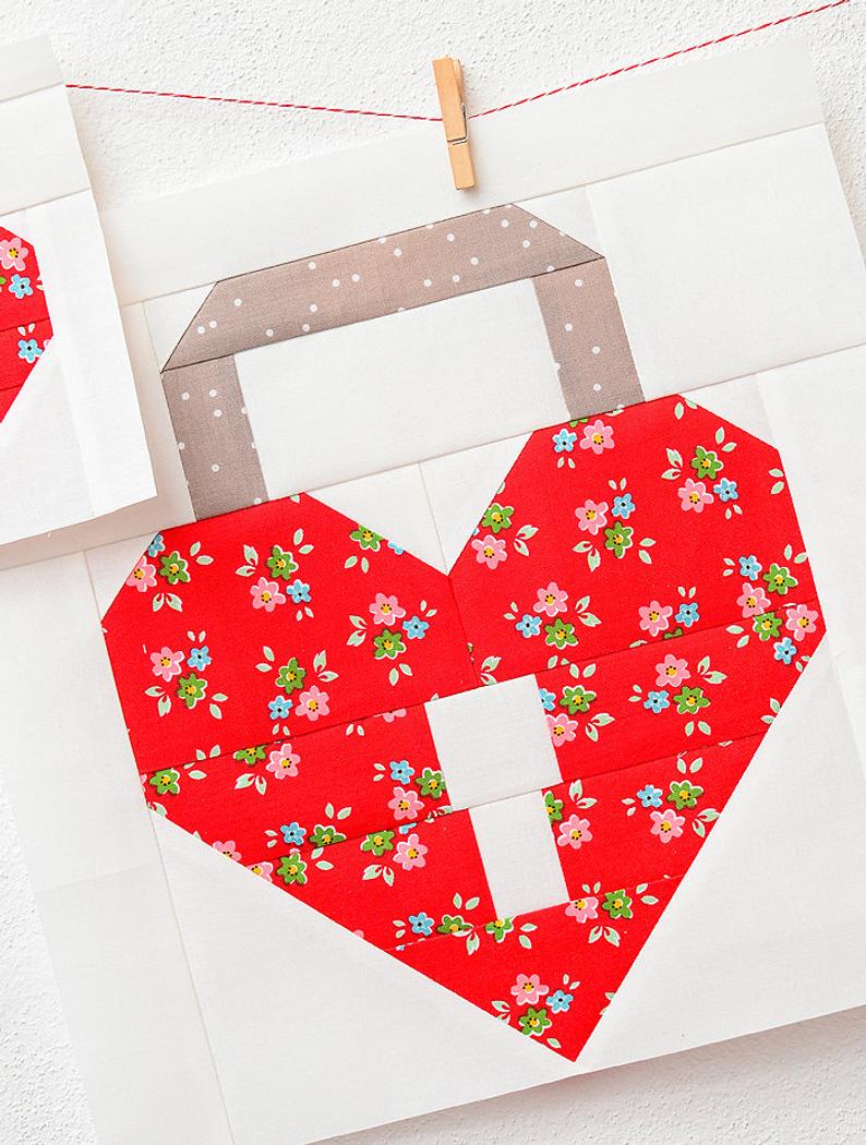 Pattern, Unlock My Heart Valentine Love Quilt Block by Ellis & Higgs (digital download) - Image 3