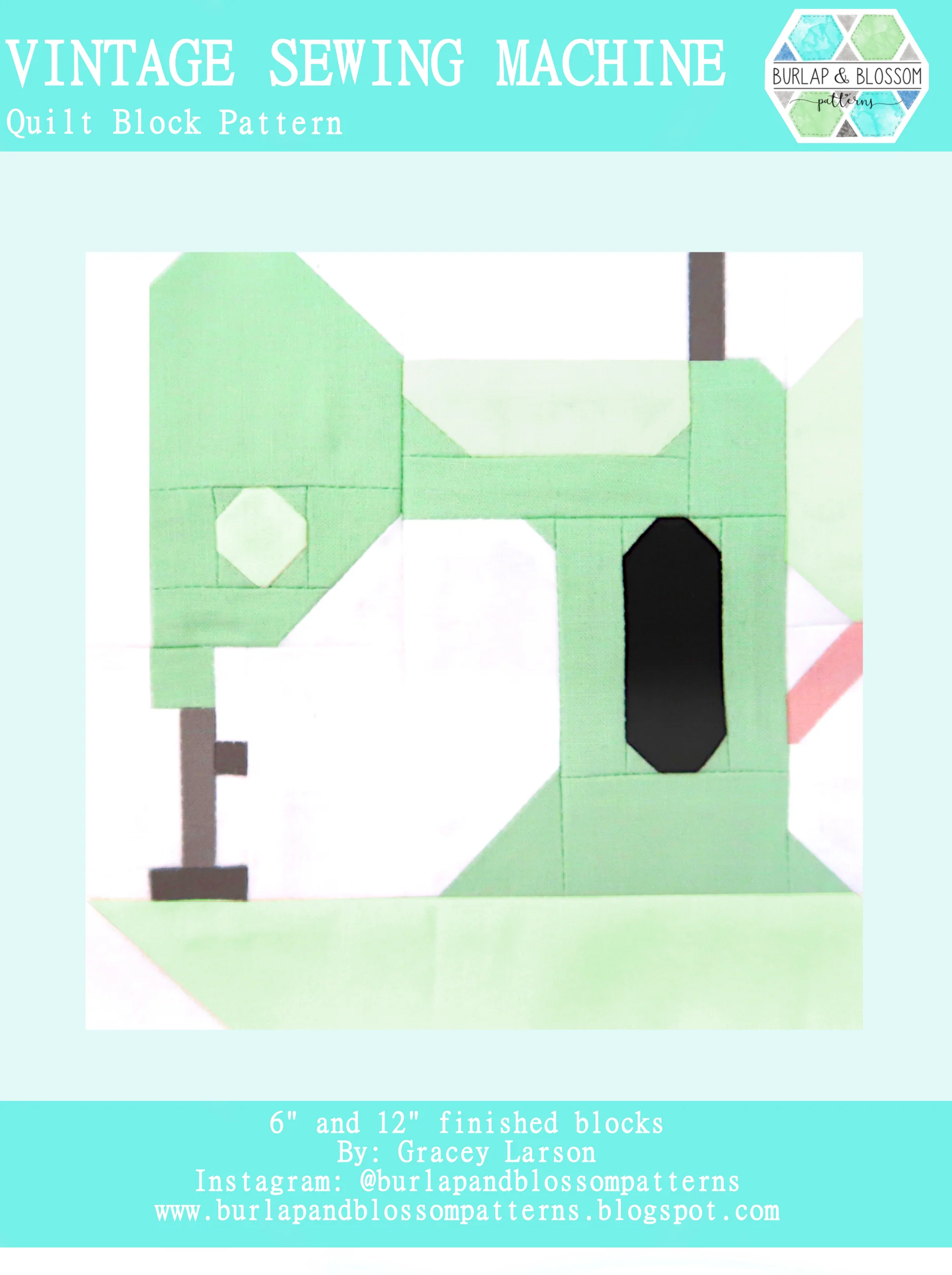 Pattern, Vintage Sewing Machine Quilt Block by Burlap and Blossom (digital download)