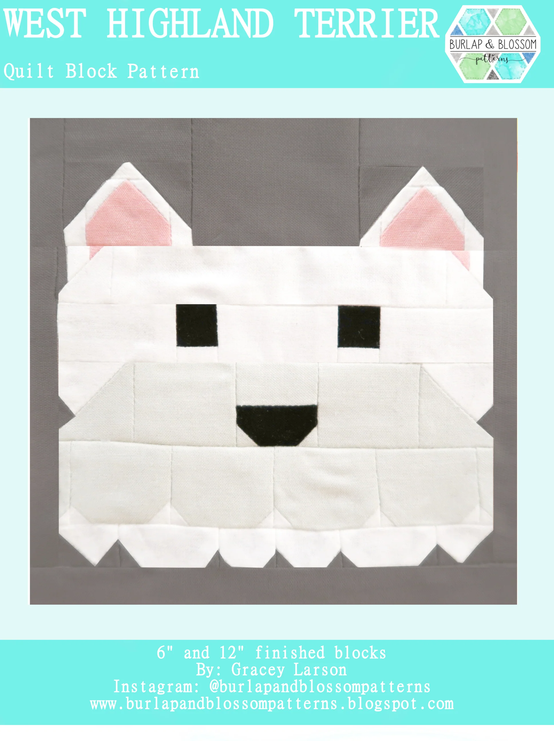 Pattern, West Highland Dog Quilt Block by Burlap and Blossom (digital download)