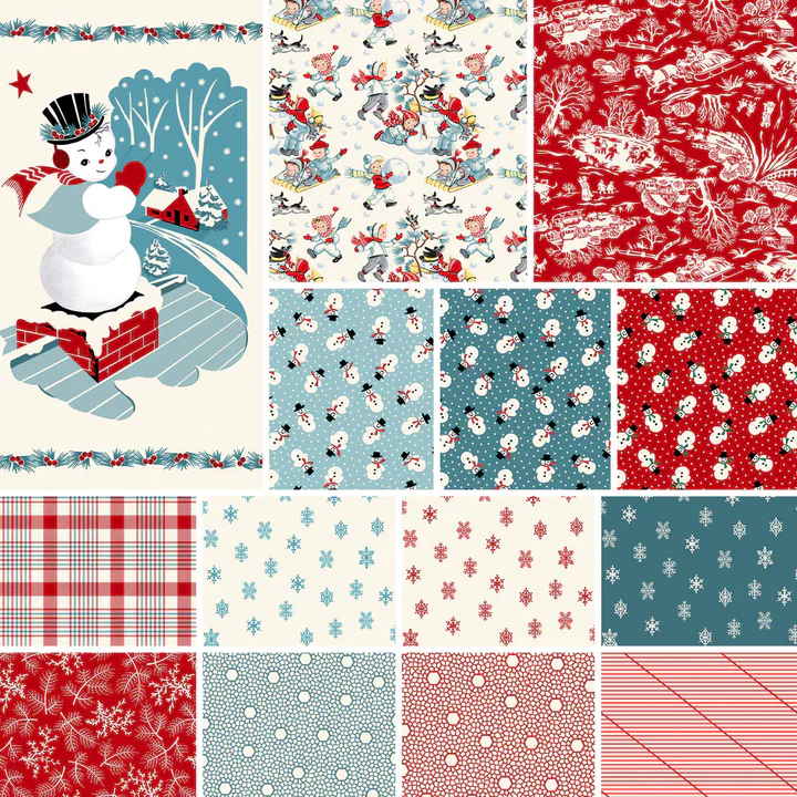 Fabric, Winter in Snowtown by Buttermilk Basin - Cream Red Snowflakes (by the yard) - Image 3